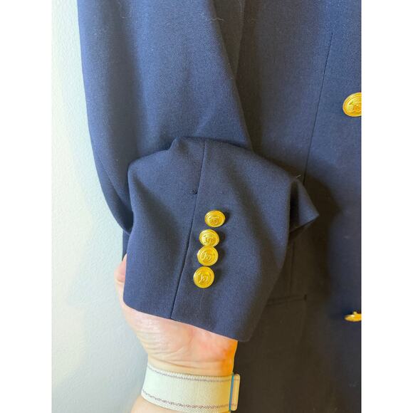 Vtg Polo University Club Blazer Mens 46L Navy Blue Double Breasted Wool Gold USA - Picture 6 of 12